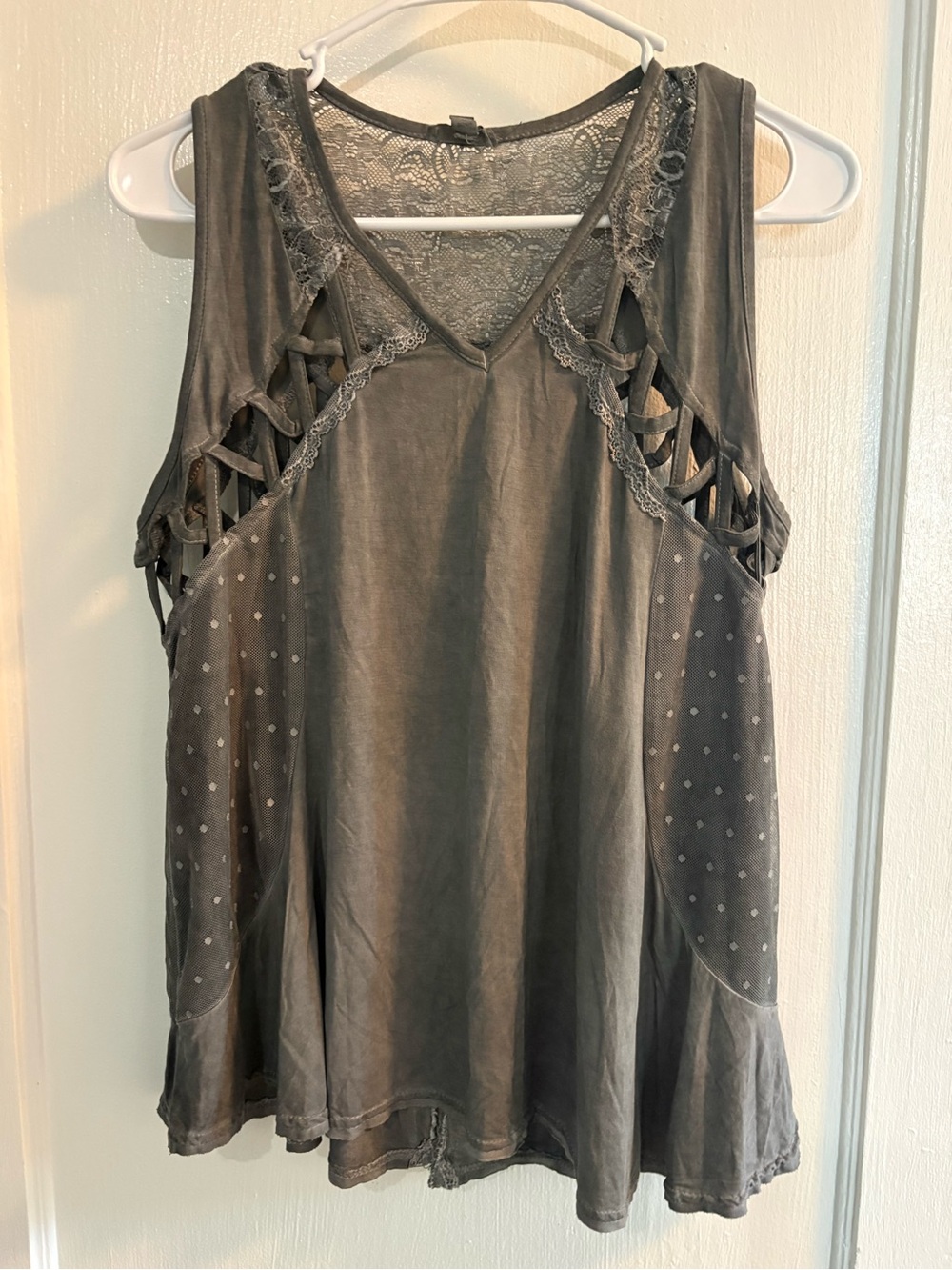 POL Women's Lace Trim Sleeveless Tank Top - Gray